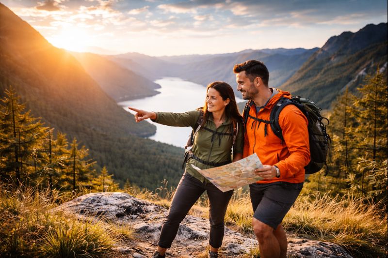 Gravel cyclist on a scenic mountain trail