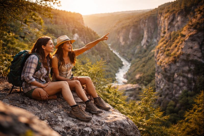 Hiker on a waymarked trail through alpine scenery